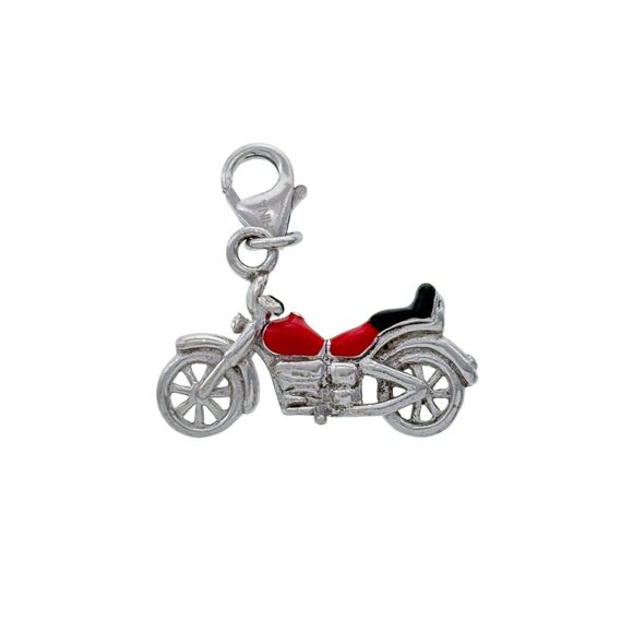 Vintage QG Sterling Silver 925 Red Black Enamel Motorcycle Charm - Picture 1 of 5